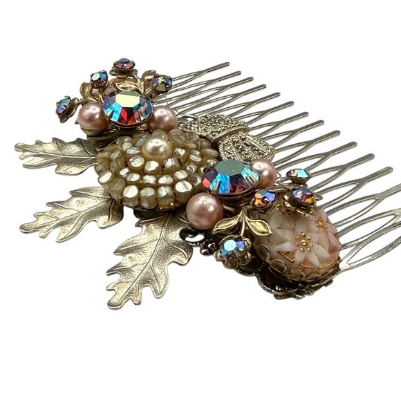 Lavender Bridal Hair Comb Wedding Silver Leaves Pearl Crystal Clip Hairpiece main image 4